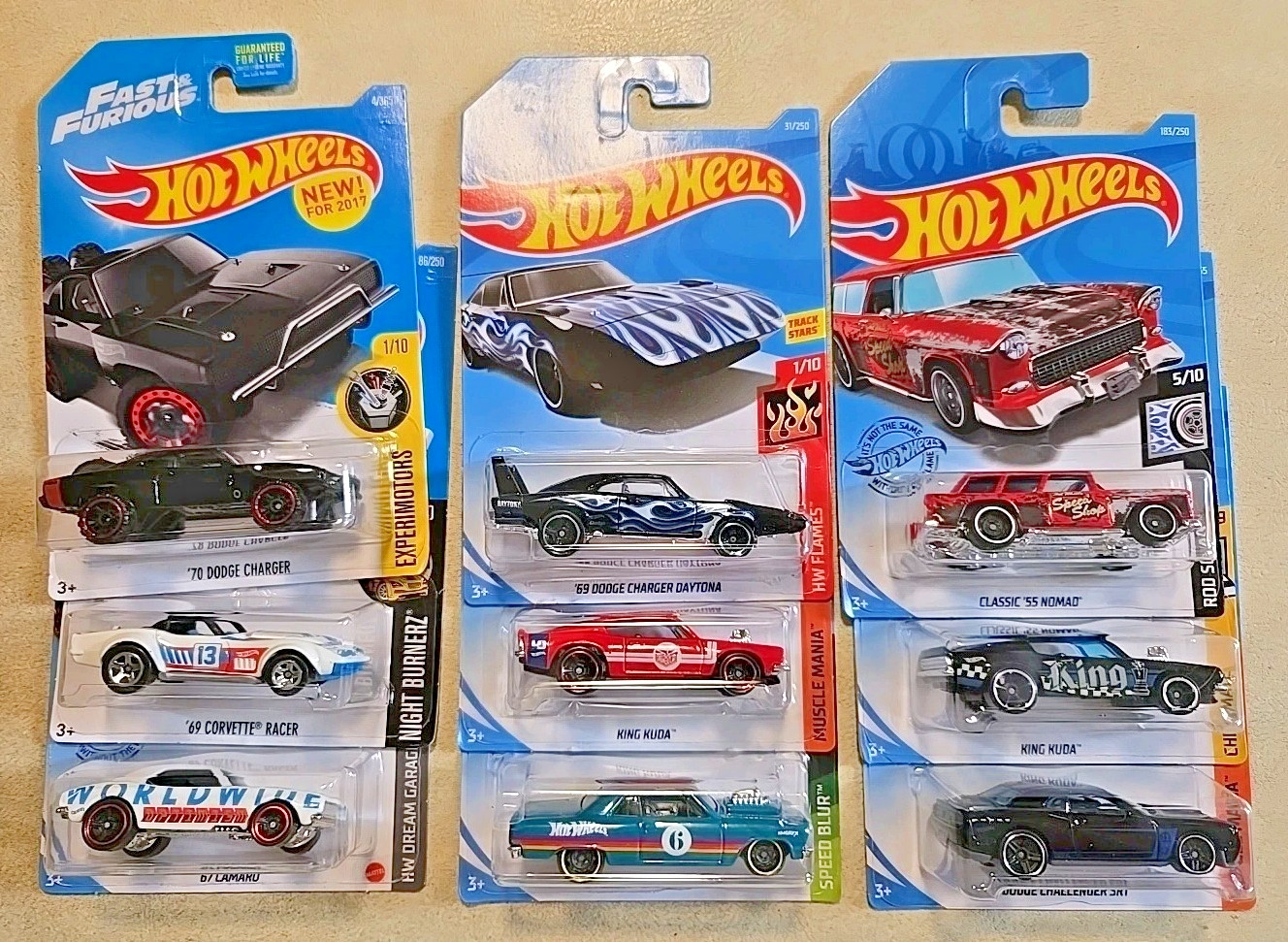 9 Mattel Hot Wheels Muscle Cars Camaro Challenger King Kuda Charger Corvette