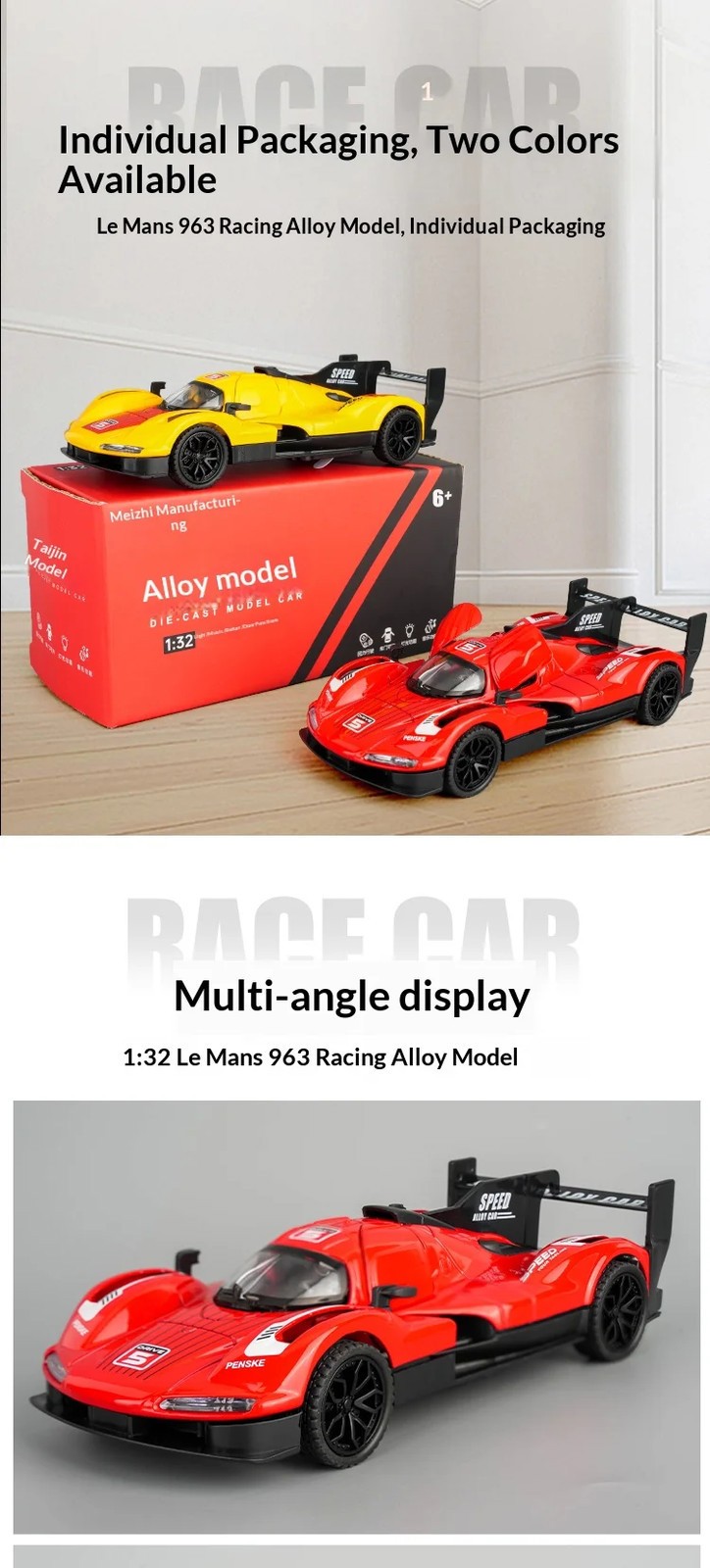 1:32 Porsche 963 alloy racing car model simulation sound and light suitable