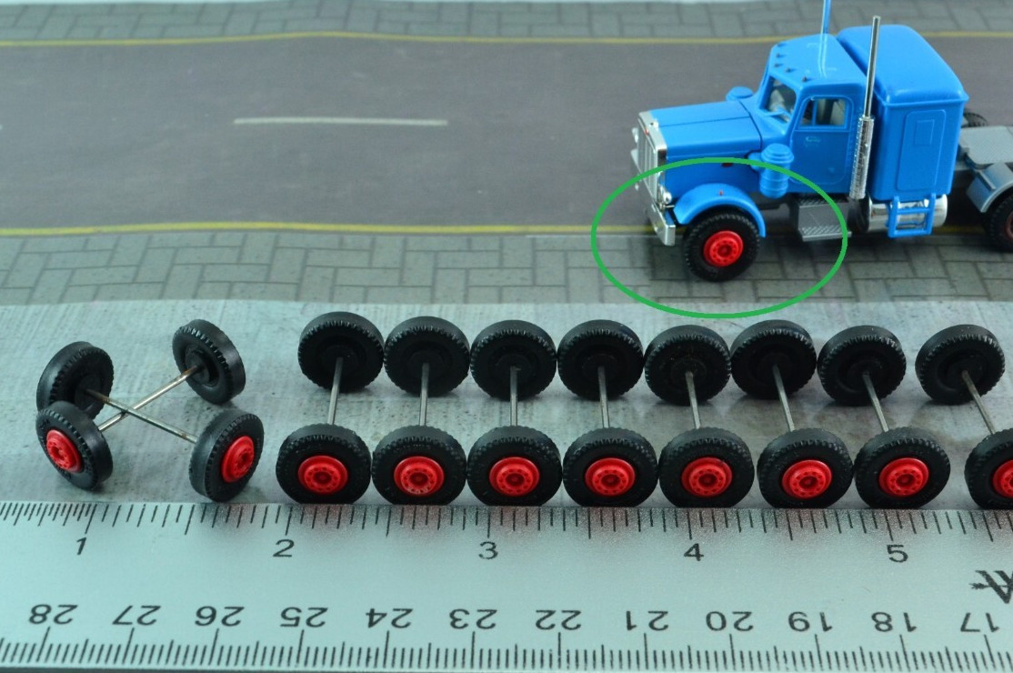10X Single RED Wheel Set w/ Tires for Tractor Unit Trucks 1/87 HO (HO5497)