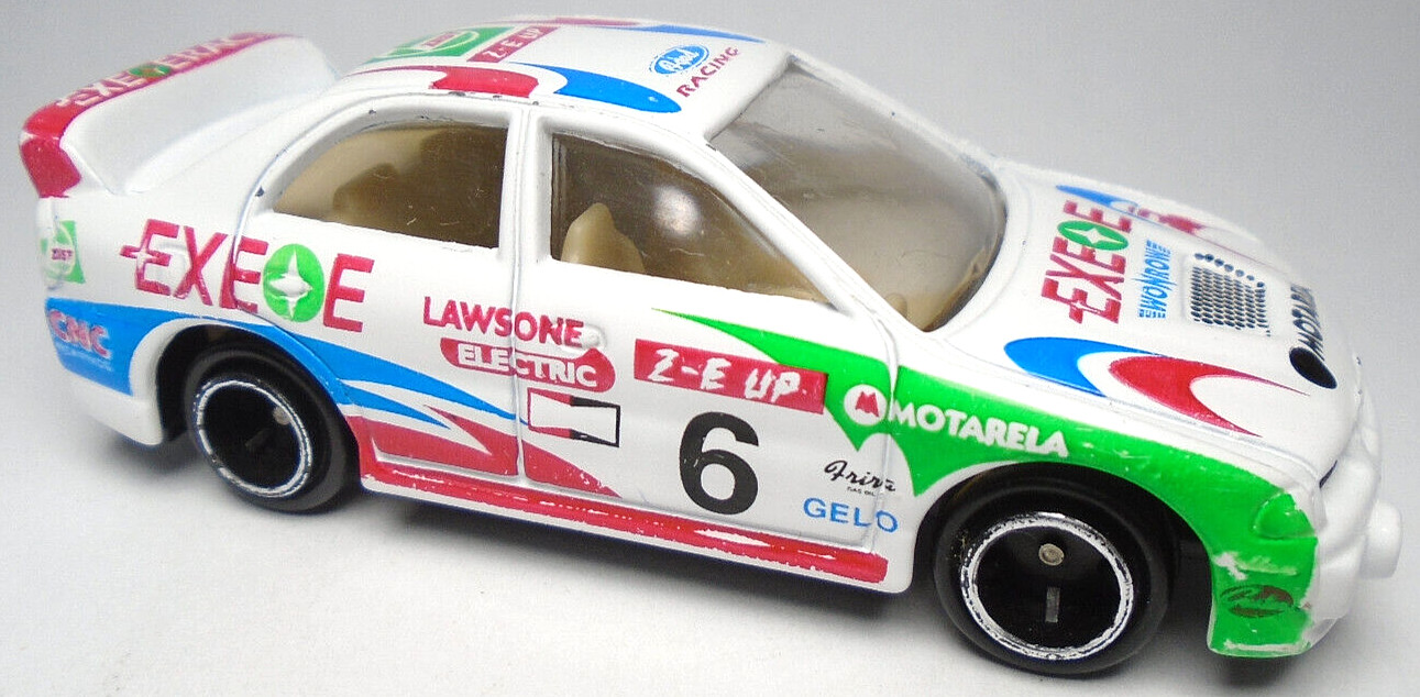 EXEOE WONROW MOTARELA #6 WHITE 1:64 DIECAST 3″ RACE CAR W GREEN RED & BLUE CHINA
