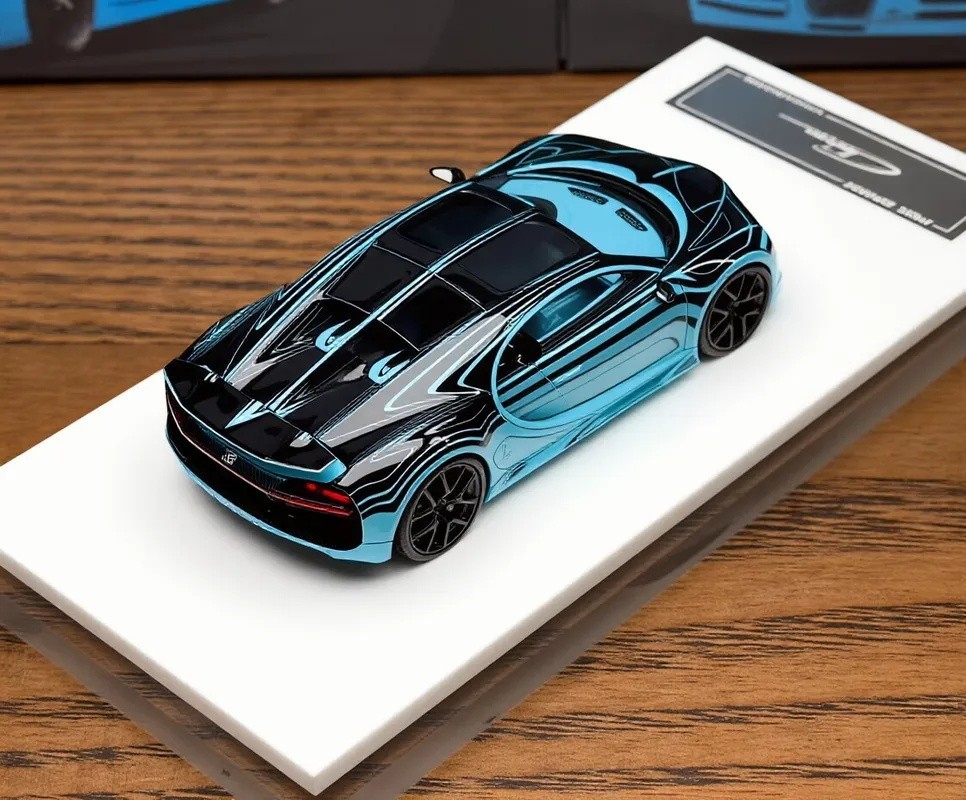 LJM 1:64 Black Blue Chiron Racing Sports Model Diecast Resin Car