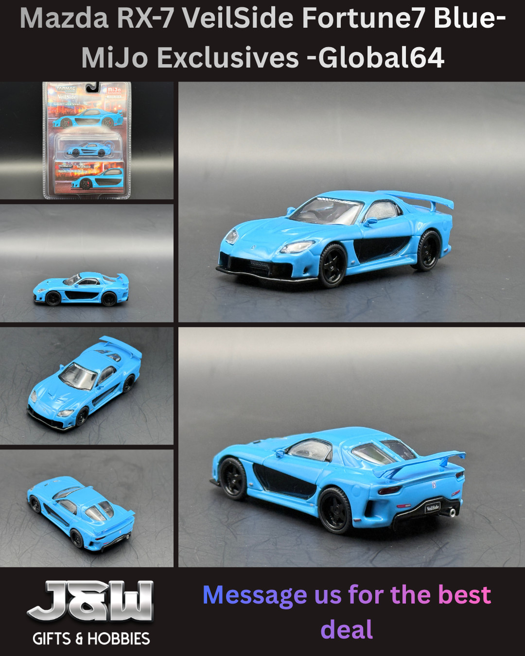 Tarmac Works Mazda RX-7 VeilSide Fortune7 – Blue- Global64 1/64
