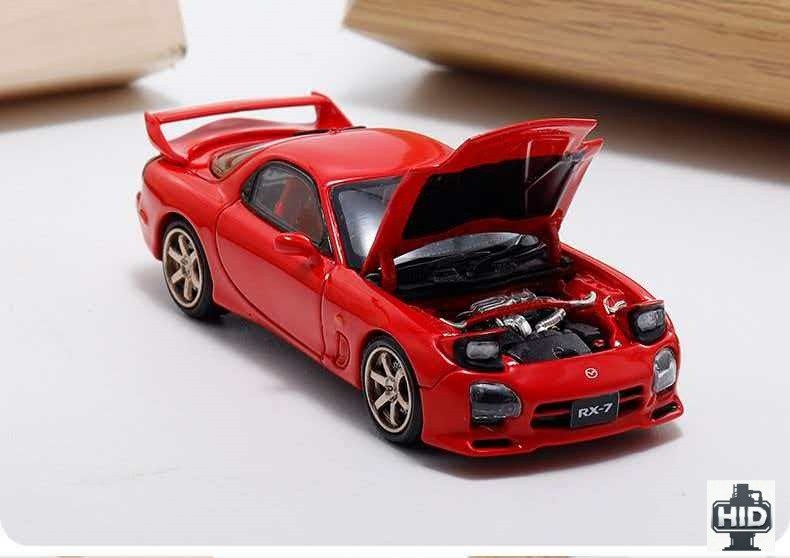 1:64 Mazda RX-7 FD3S A Space Speed Pop-up Headlight Open Hood Alloy Car Model