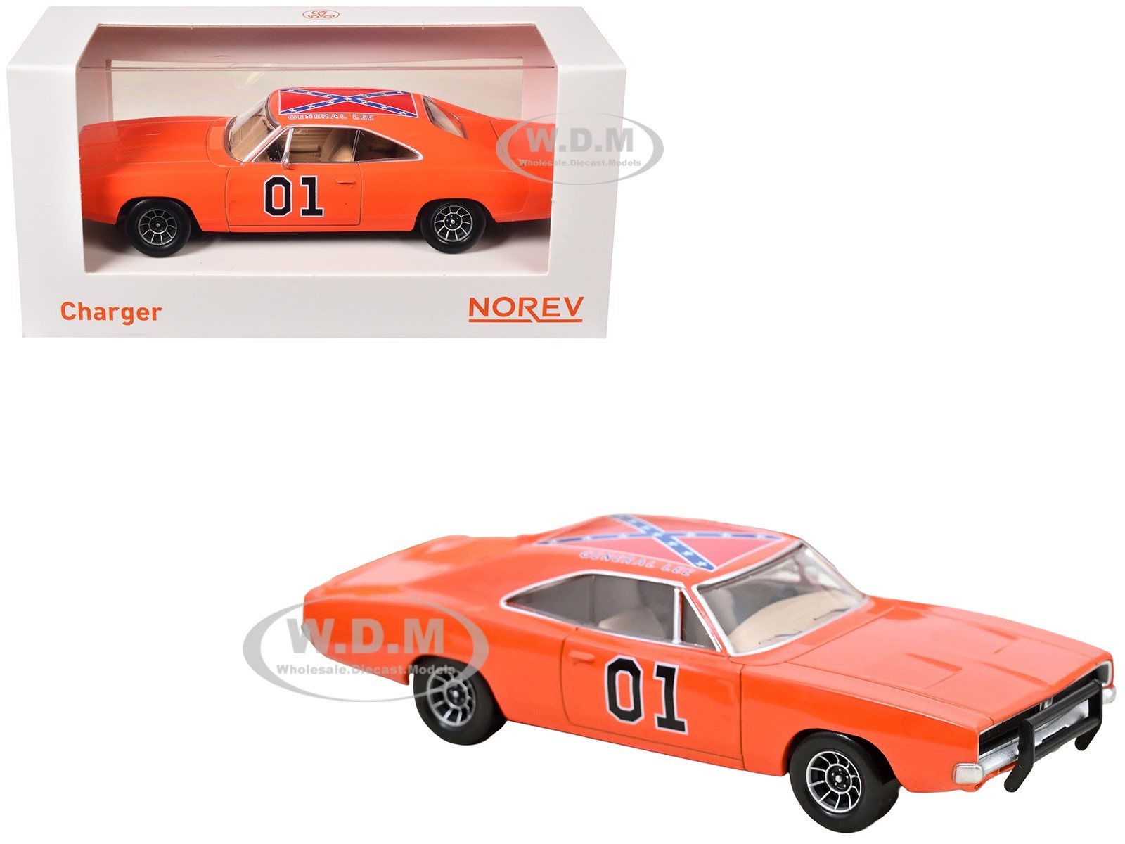 1969 DODGE CHARGER #01 “GENERAL LEE” ORANGE 1/43 DIECAST MODEL BY NOREV 950003