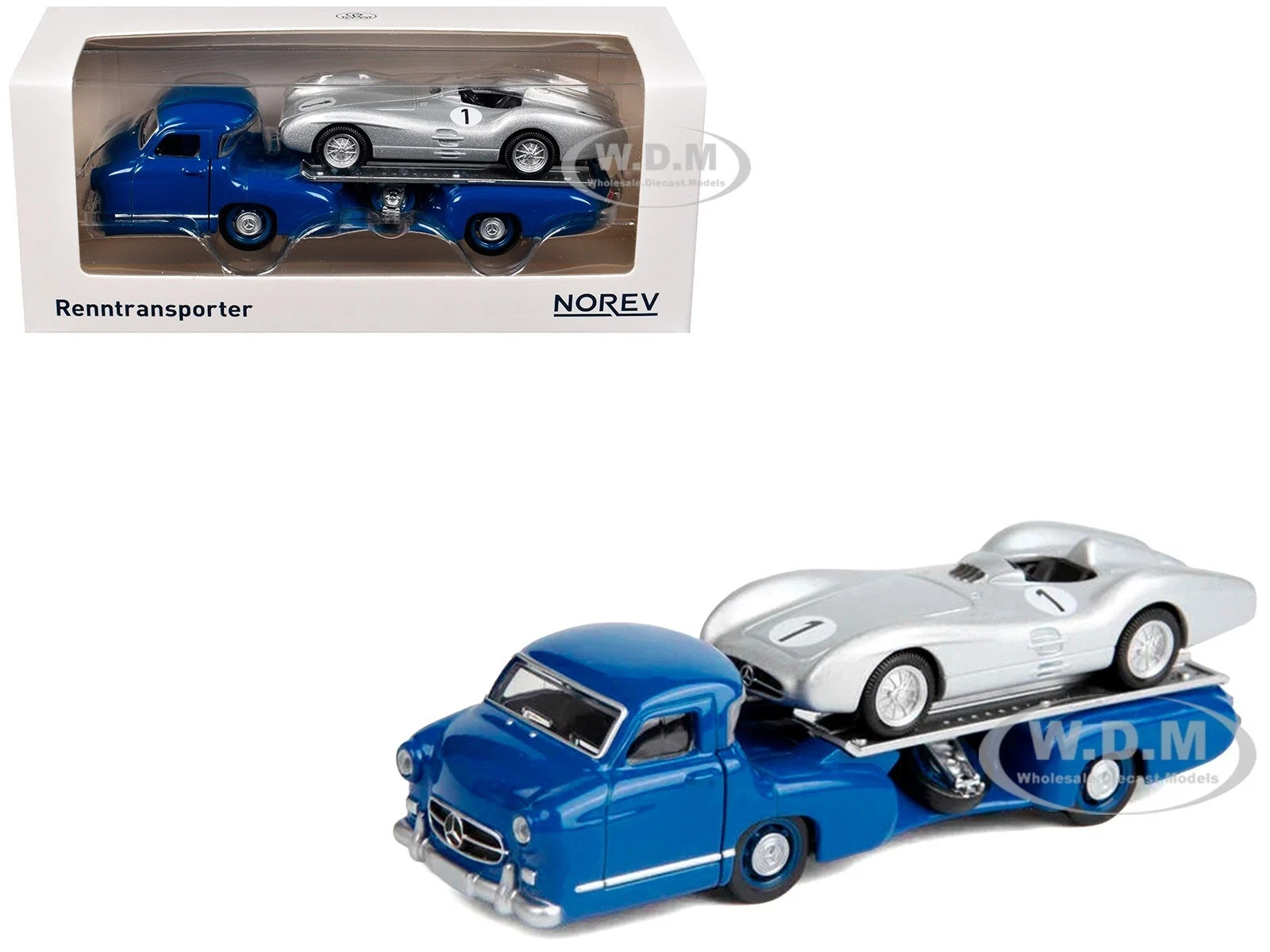 MERCEDES-BENZ RENNTRANSPORTER TRUCK BLUE & 1954 W196 SILVER 1/64 BY NOREV 311000