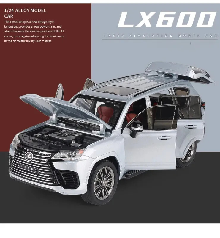 1:24 Lexus LX600 SUV Alloy Diecast Car Model Sound Light Kid’s Toy Collectibles