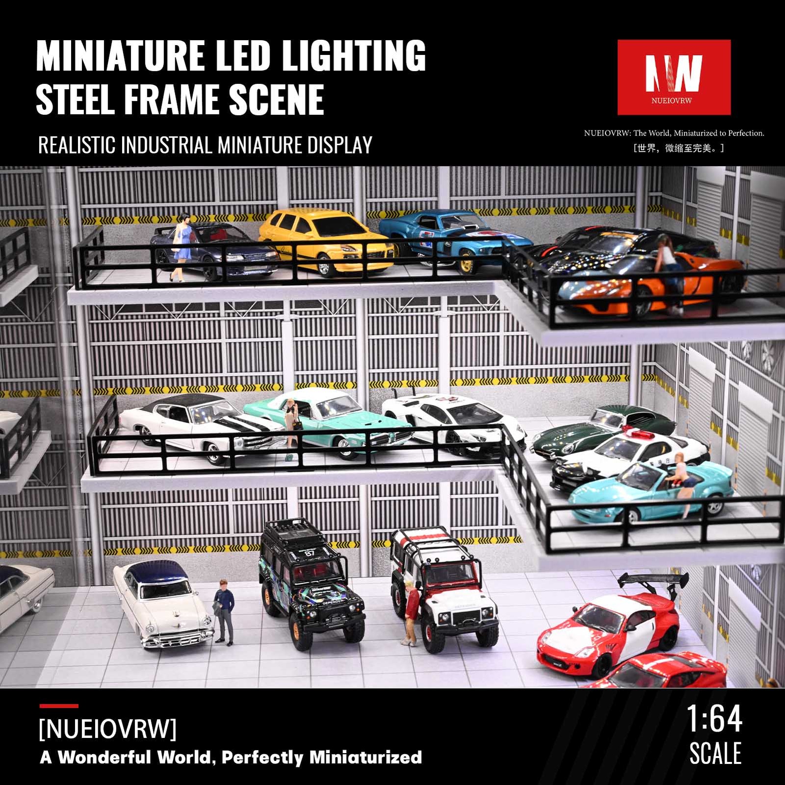 Diorama 1/64 Diecast Car Garage Model LED Street Building Multi-store Display US