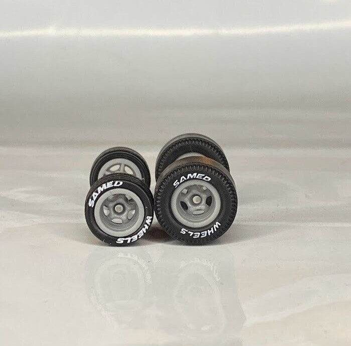 Muscle Car Long Axle – Gray 5 spoke Drag Slicks – 10mm/12mm for Hot Wheels