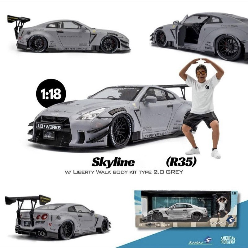 Solido 1:18 (R35) W/ LIBERTY WALK BODY KIT TYPE 2.0 GREY 2024 Diecast Model Car