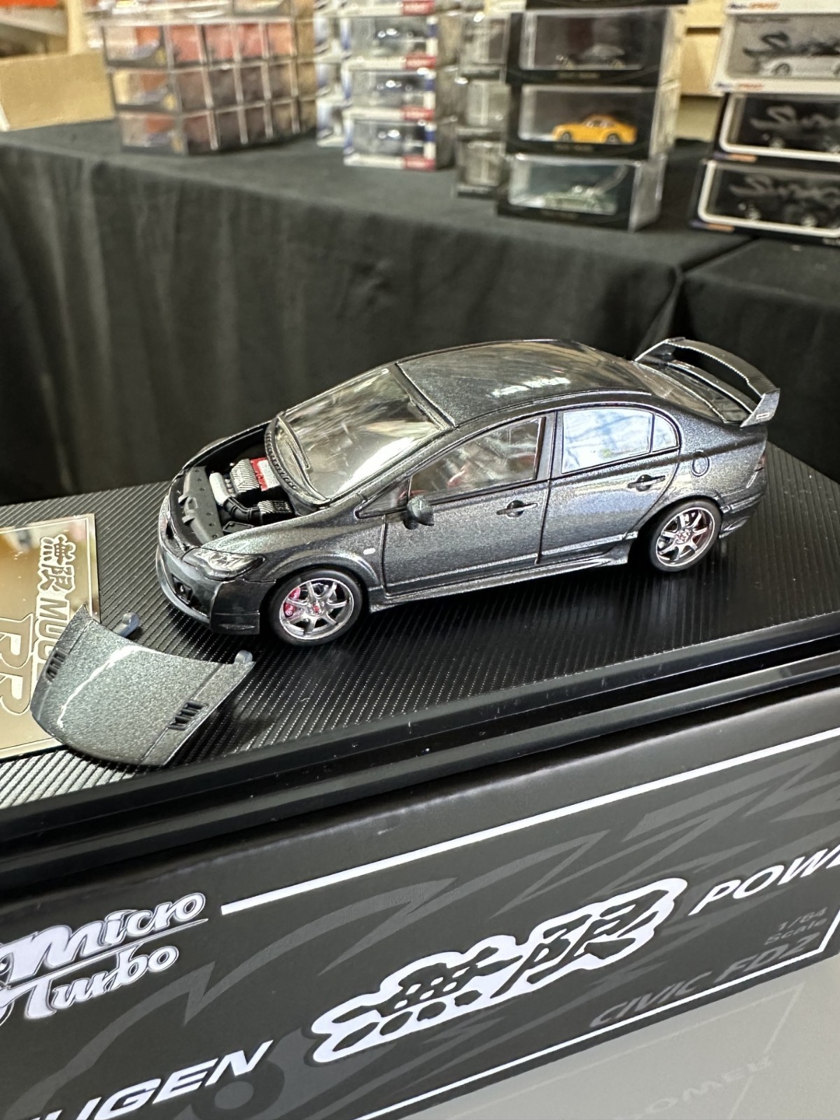 HONDA CIVIC FD2 MUGEN POWER HOOD COMES OFF 1/64 DIECAST CAR BY MICRO TURBO MT