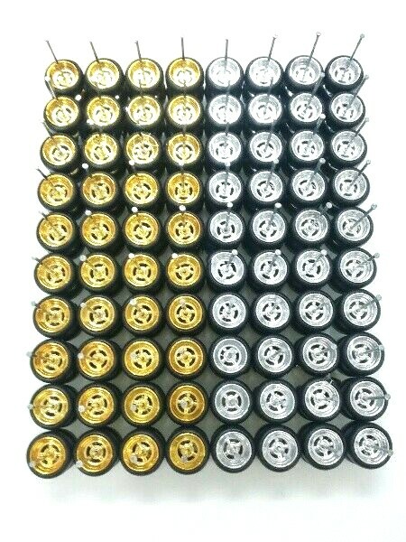 (🅿romo) Hot Wheels 40 SETS Chrome/Gold 4 Spoke Long Axle :64 Rubber Tires