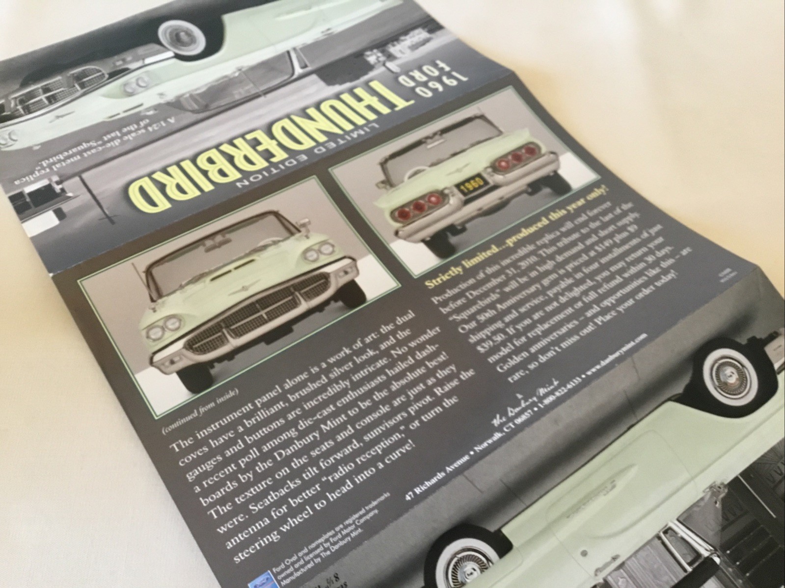 Danbury Mint 1960 Ford Thunderbird Limited Edition Brochure Paperwork Only 1:24