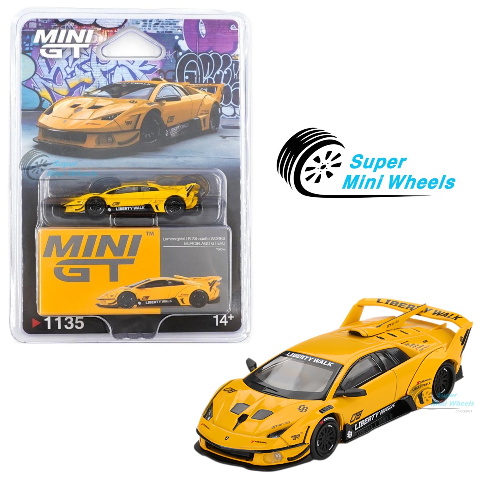 Mini GT 1:64 LB-Silhouette WORKS MURCIELAGO GT Evo – Yellow #1135