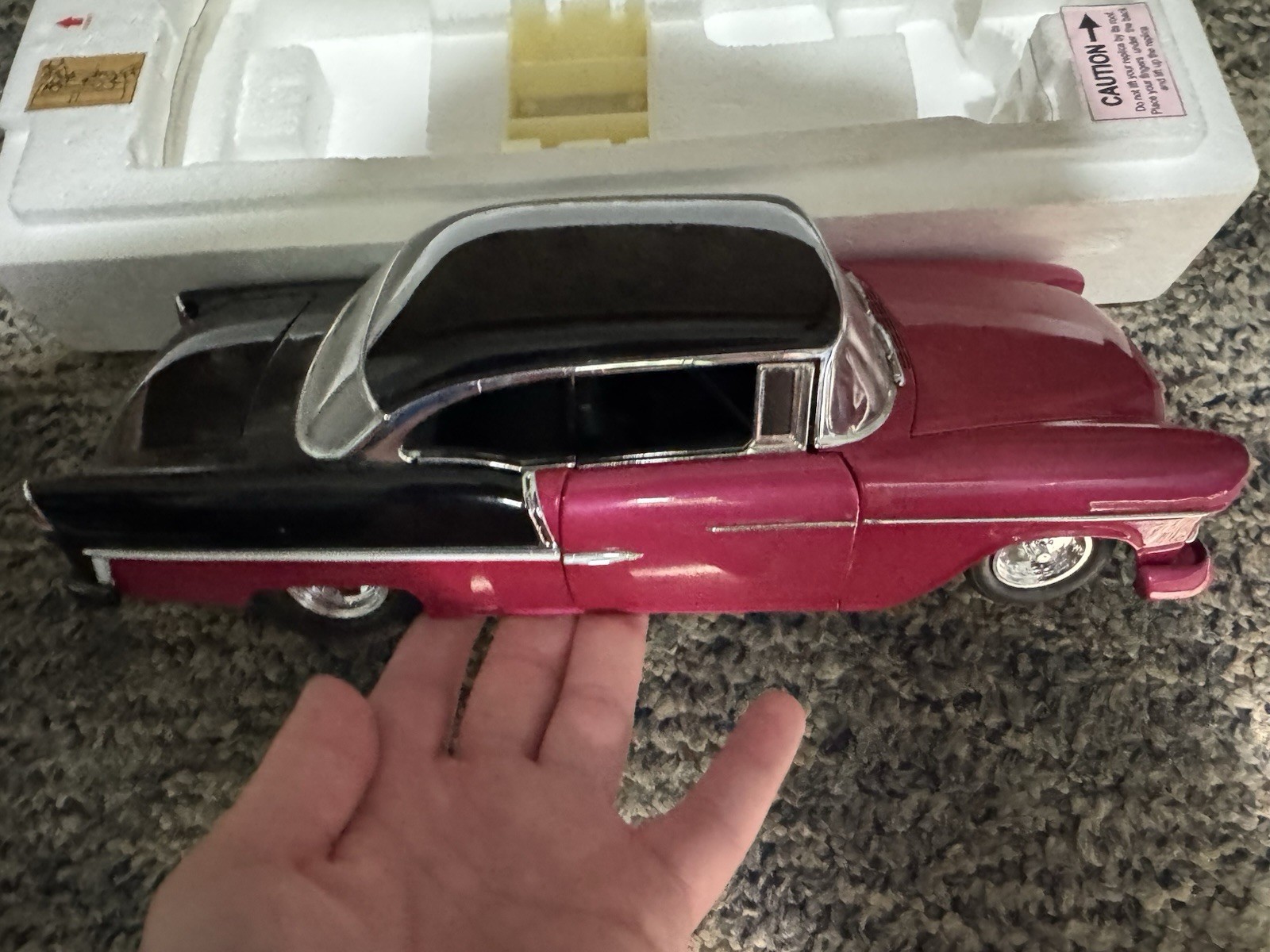 Danbury Mint 1:16 1955 Chevy Bel Air Pro Street Diecast Model Car Black Pink