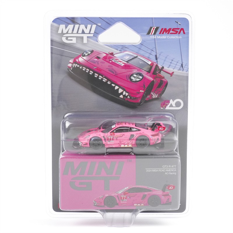 MINI GT 1:64 911 GT3 R #77 AO Racing 2024 IMSA ROAD AMERICA Diecast Model Car