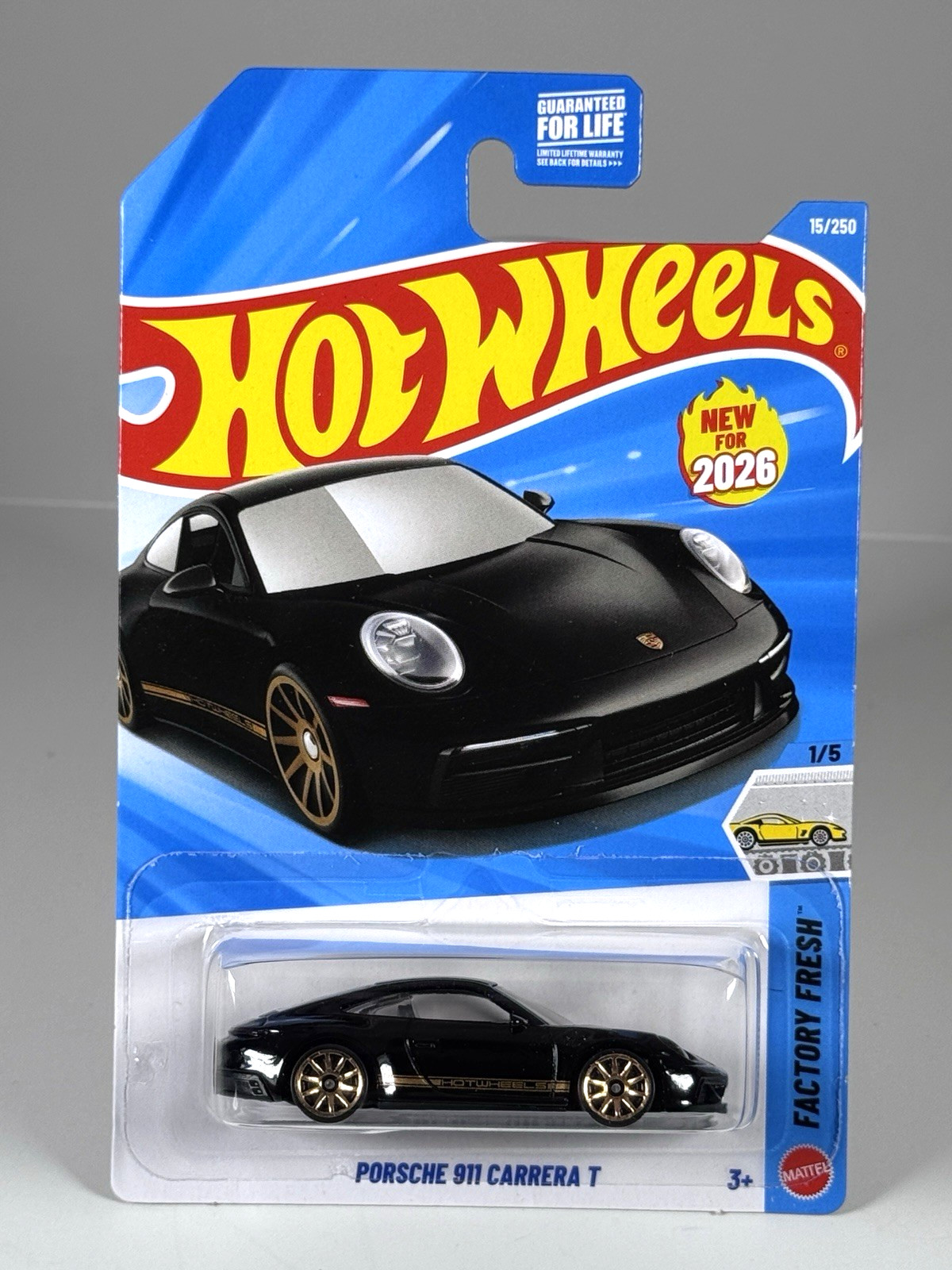 Hot Wheels Porsche 911 Carrera T Black/ Gold Factory Fresh 1/5 15/250