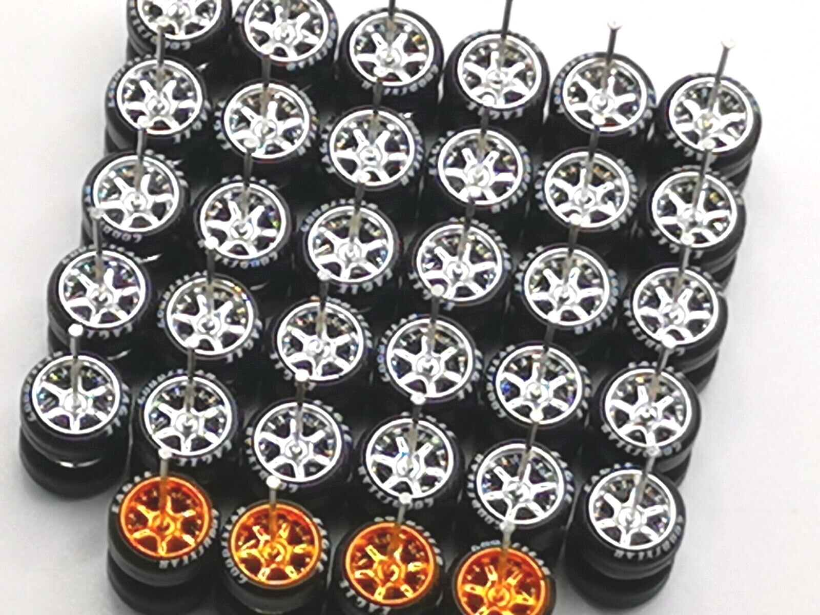Hot Wheels Good Year 6 Spoke Rubber Tire 17 sets Chrome + Candy Bronze JDM 1:64