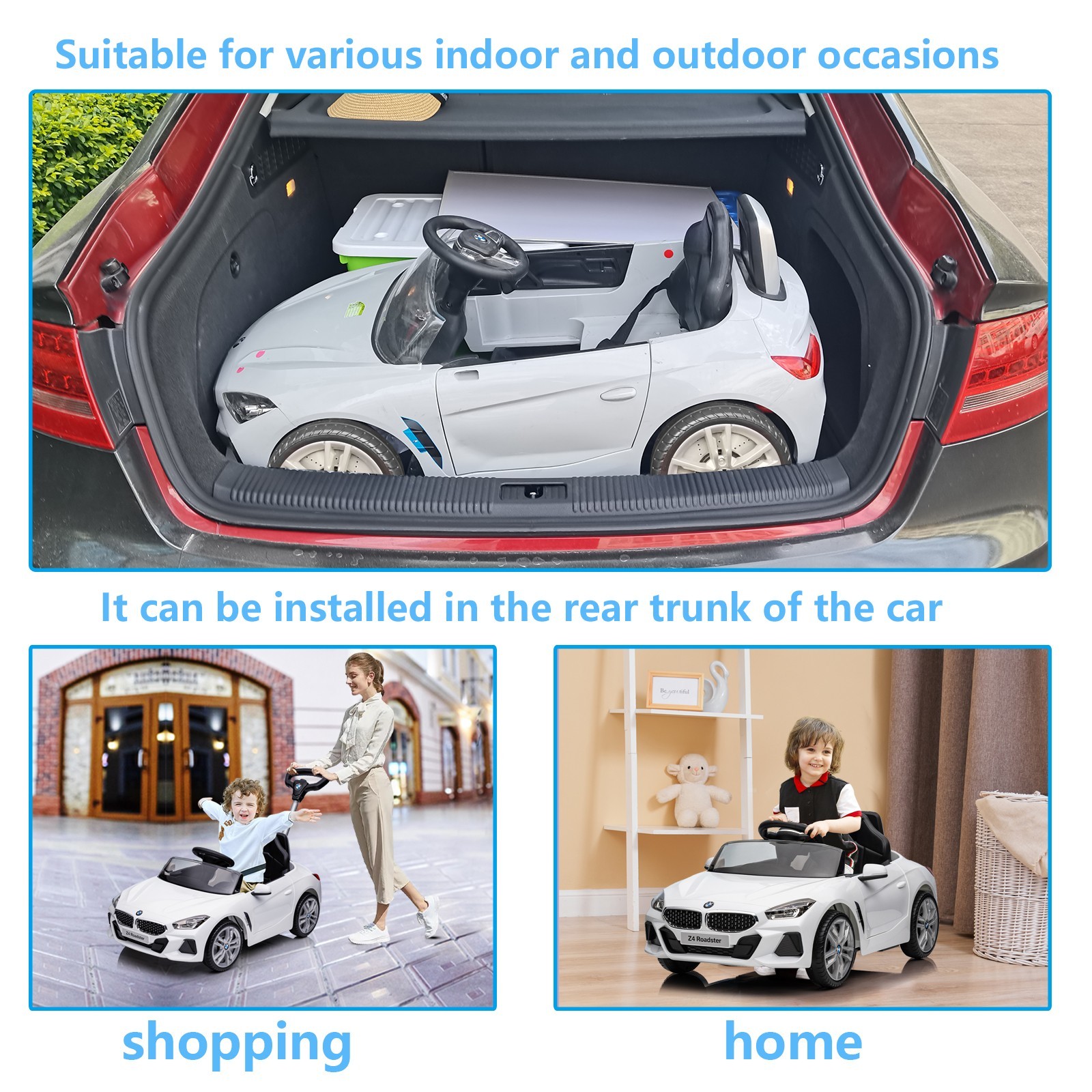 3-in-1 Push Car with Handle , Ride-Ons Toy Push Car for Toddlers 1-6，White