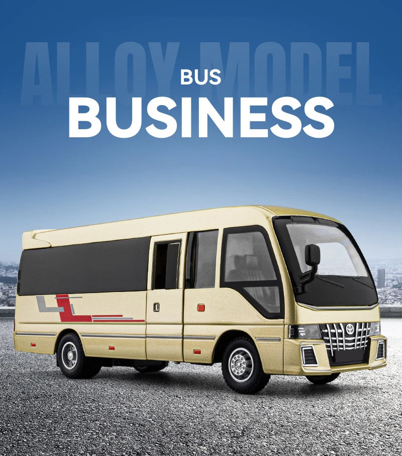 1:33 Toyota Coaster Alloy Diecast Bus Model Sound Light Kid’s Toy Collectibles