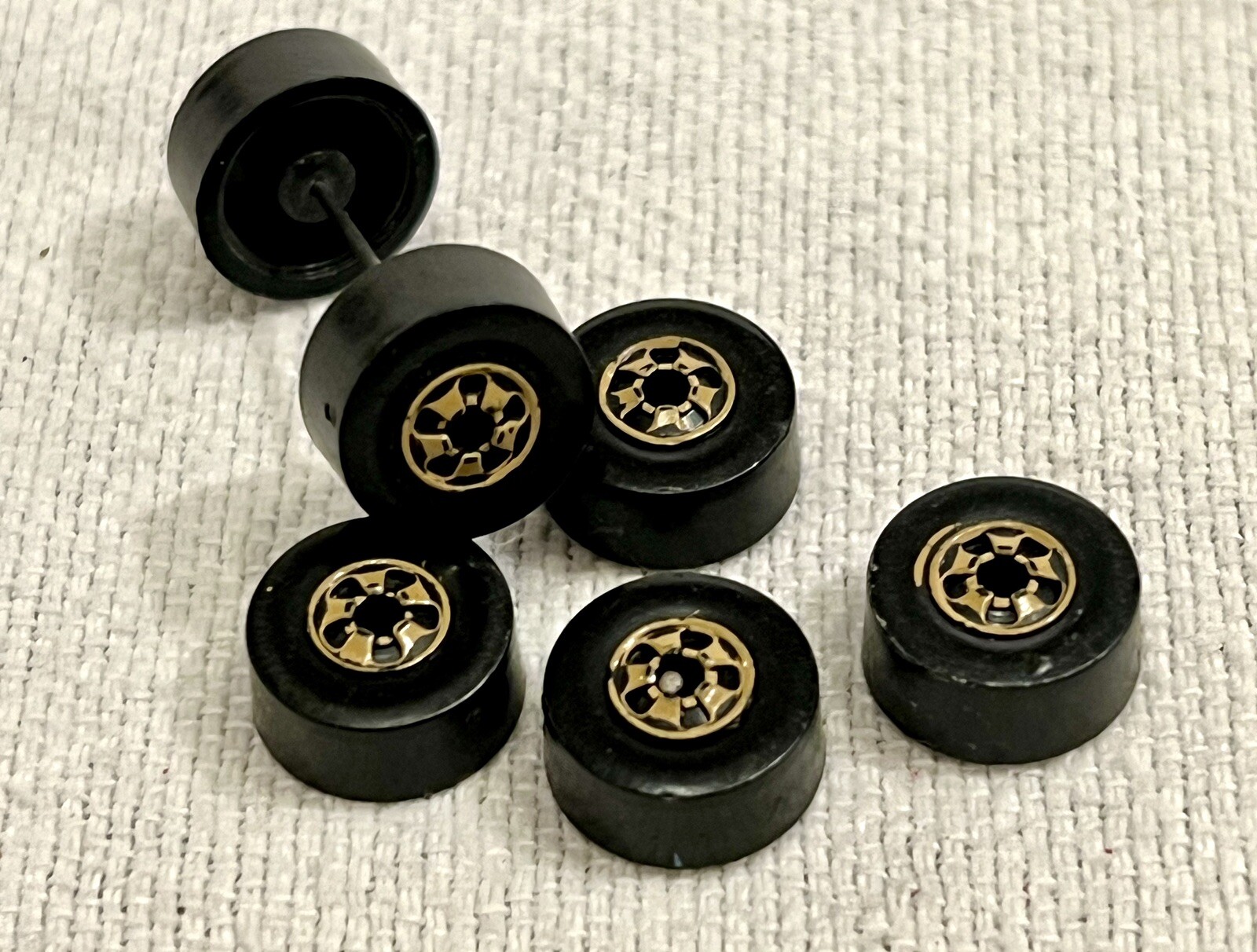 (6) 1980’s Hot Wheels Tan Black Wall Tires Original Parts
