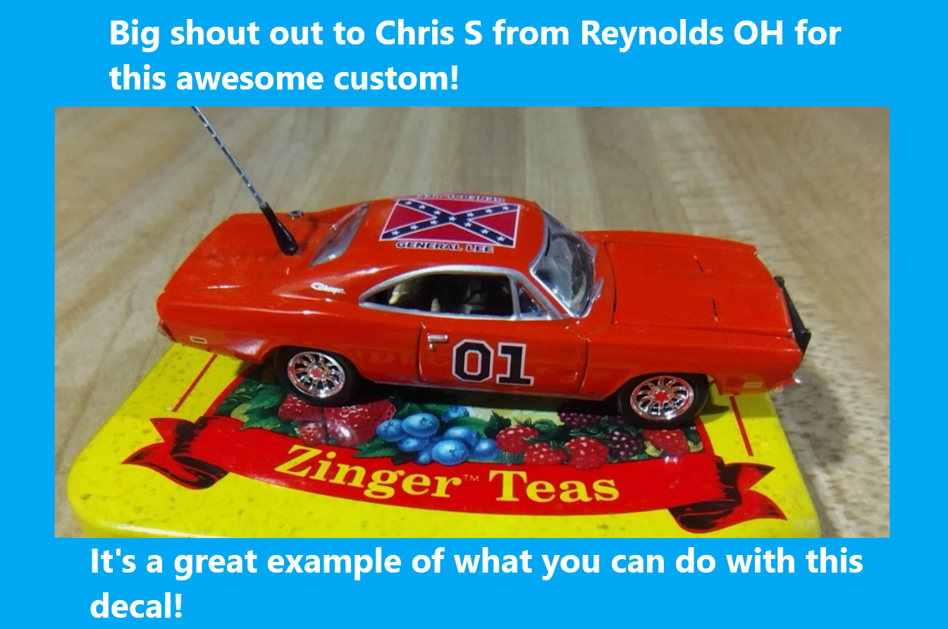 White Toner 1:64 Waterslide ERTL General Lee Replacement Decals