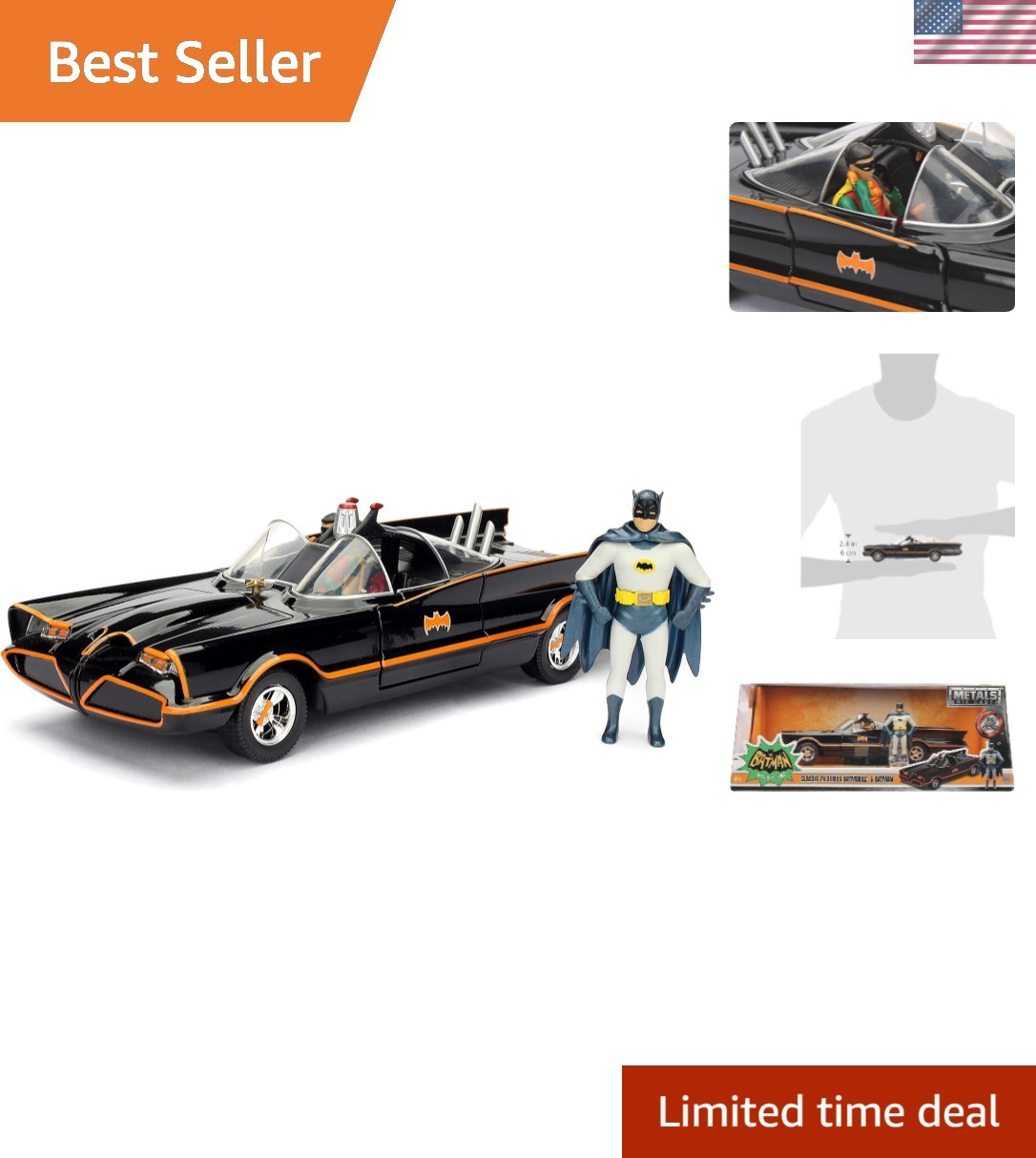 DC Comics 1966 Batmobile 1:24 Scale Die-Cast Car & Figures – Collector’s Edition