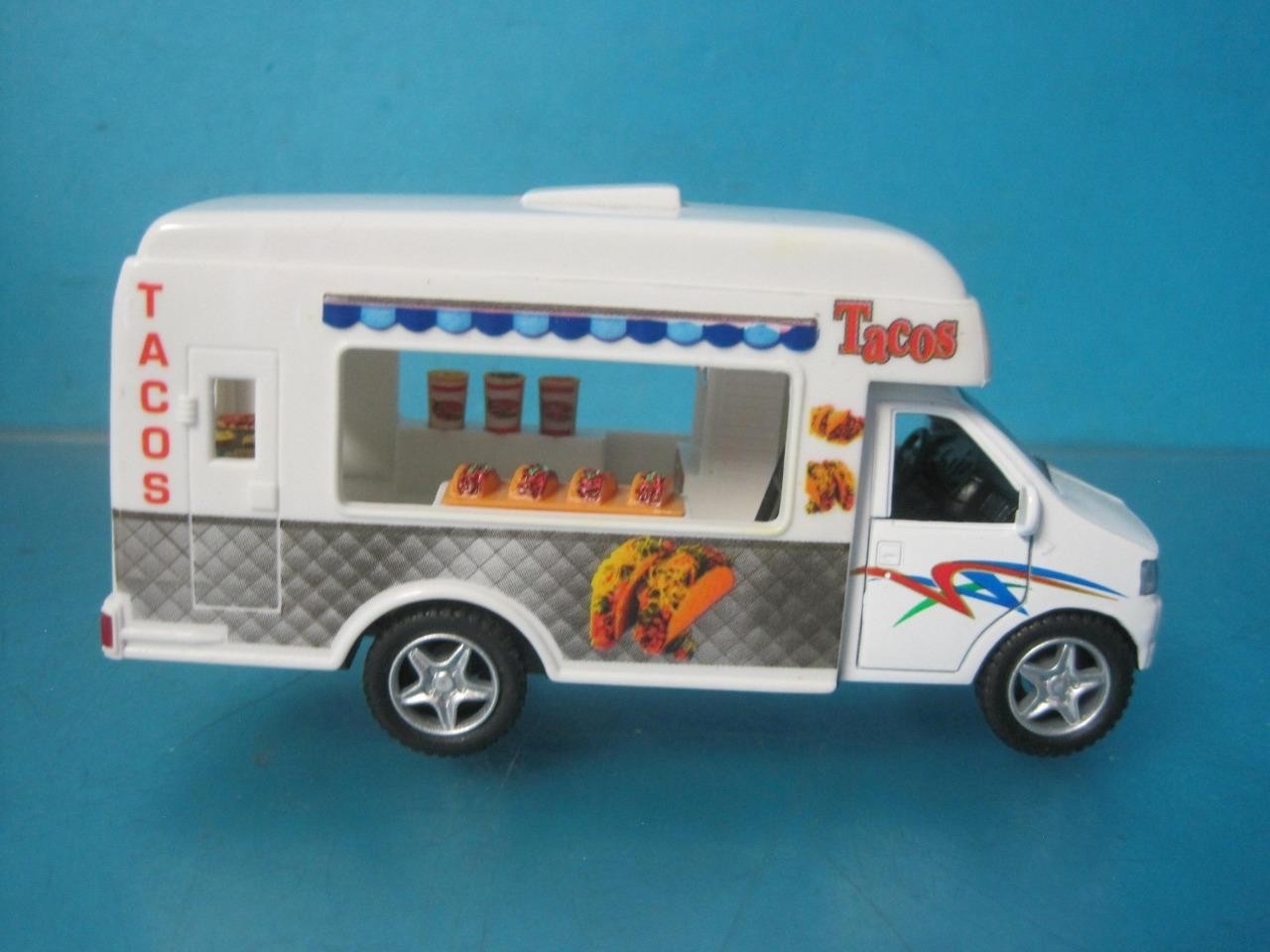 LOT OF 3 KINSFUN TACO FOOD TRUCK DIE CAST METAL PULLBACK ACTION TOY CAR VE-TACTR