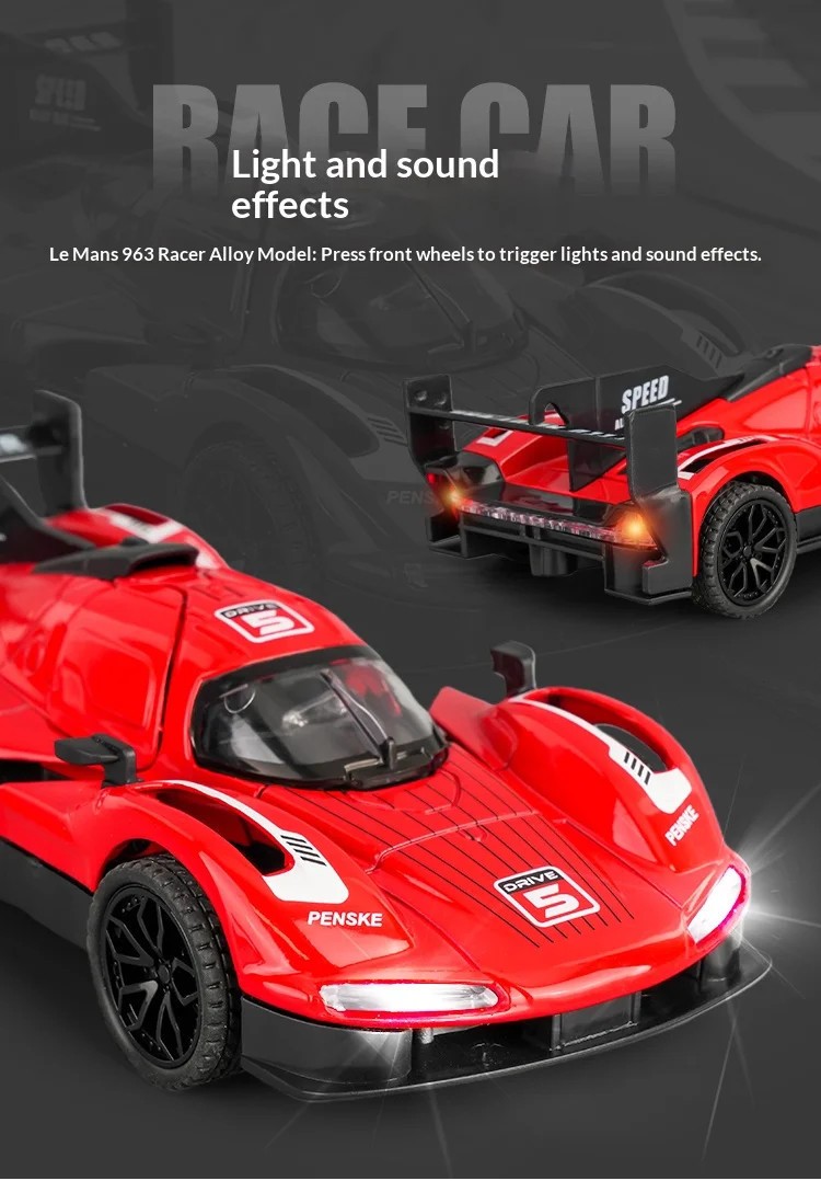 1:32 Porsche 963 alloy racing car model simulation sound and light suitable
