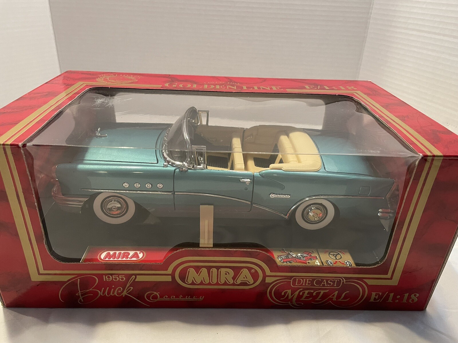 Mira Golden Line 1955 Buick Century Convertible 1:18 Diecast TEAL- Made in Spain