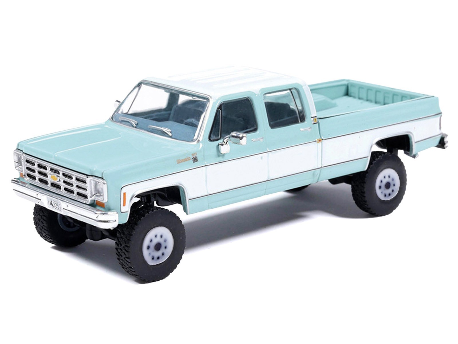 1978 CHEVROLET SIVERADO K30 PICKUP LIGHT BLUE & WHITE 1/64 MODEL BY IXO IA64007