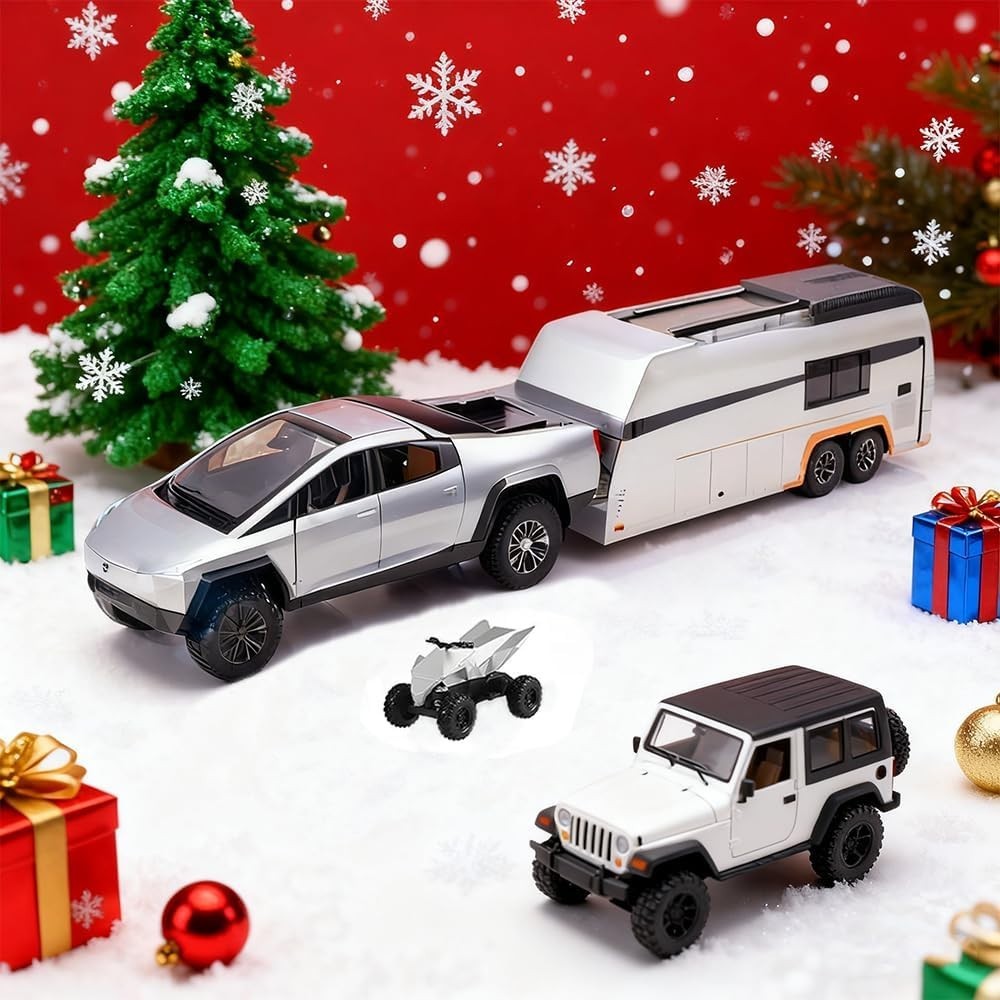 Cyberpickup alloy toy truck set with trailer and motorcycle pull back sound