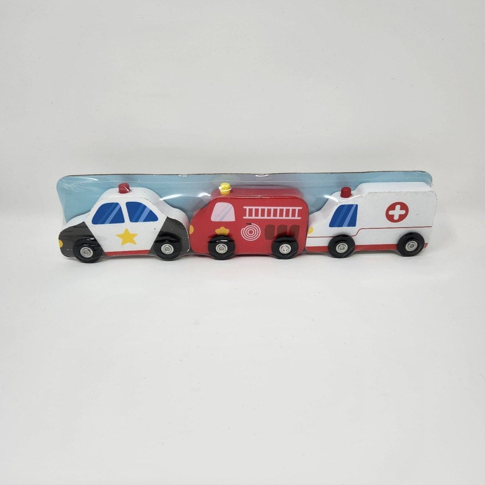 Fire Rescue Safety Police, Fire and Ambulance Wooden Car Truck Set