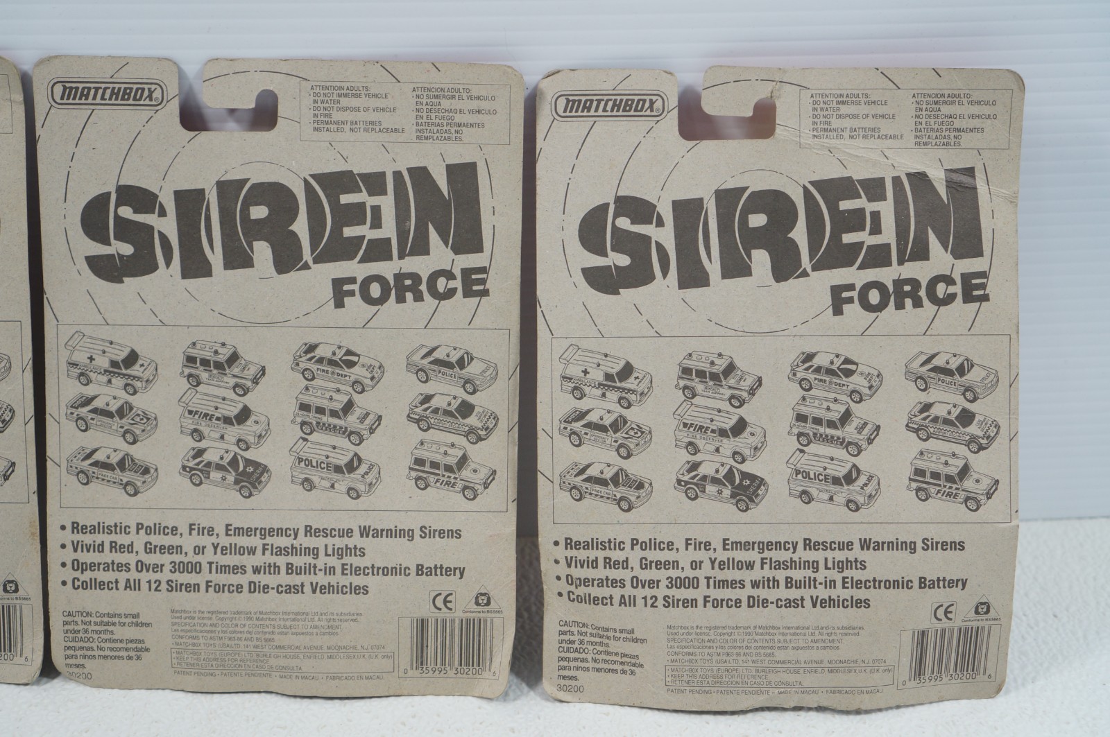 Matchbox Siren Force Pace Car Fire Dept Sheriff Dept 30200 1990