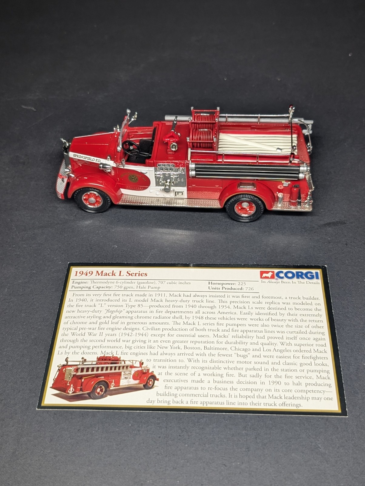 2005 CORGI American Fire Engine Classics 1949 Mack L Open Cab Springfield F.D.