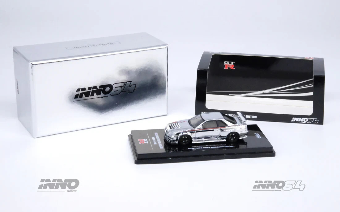 Inno64 1:64 Nissan GT-R R34 Nismo R-Tune Silver Chrome Hobby Expo CHINA 2023