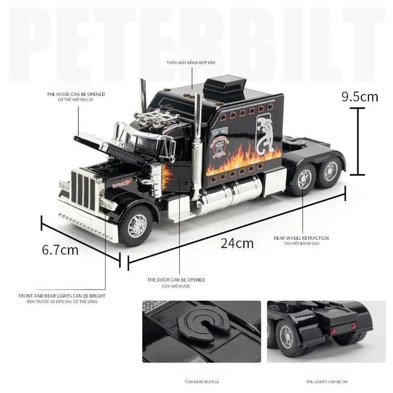 1:24 Diecast Vehicle for Peterbilt Heavy Truck 389 Model Truck Toy Sound Light