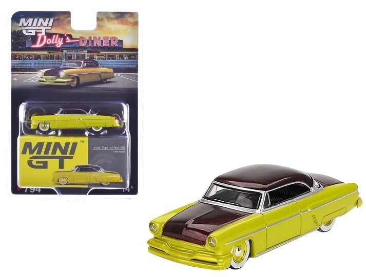 1954 LINCOLN CAPRI HOT ROD LIME YELLOW 1/64 DIECAST MODEL BY MINI GT MGT00794