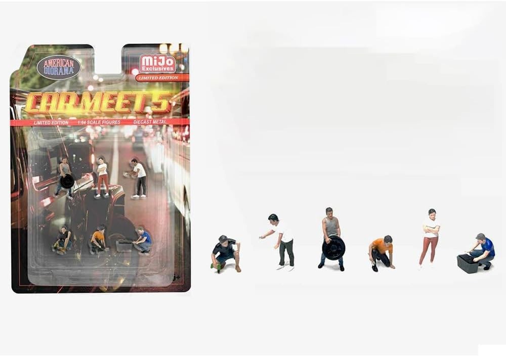 American Diorama Car Meet 5 Diecast Figure 6pcs Set 1:64 AD-2432