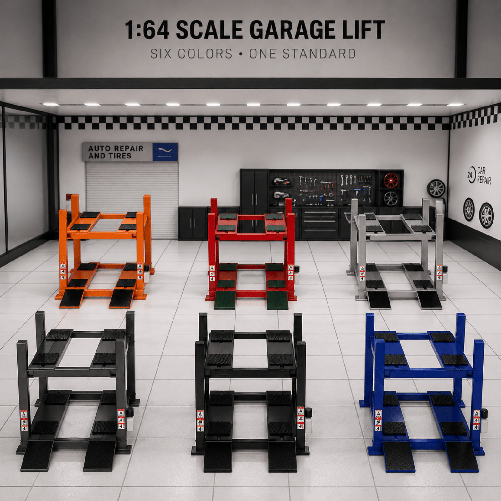 US Diorama 1/64 Car Garage Model Repair Workshop Tuning Scene Tools Accessories
