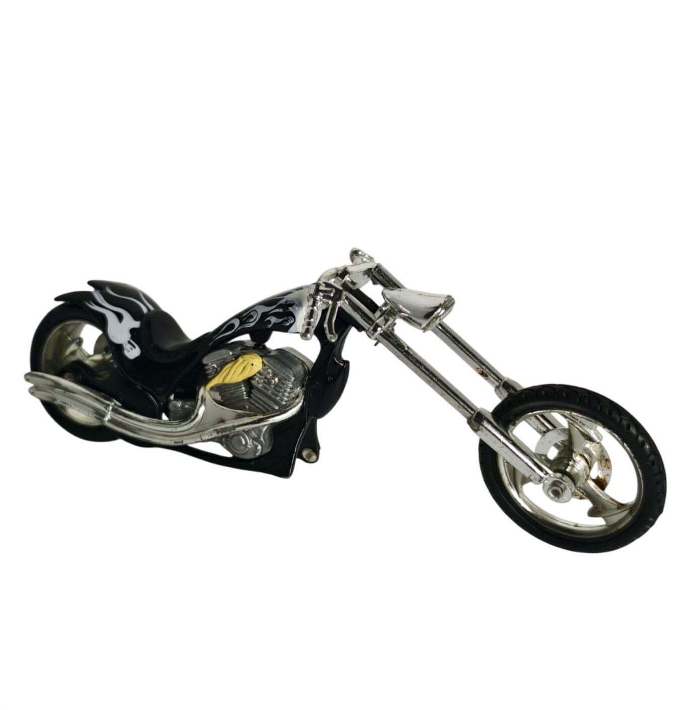 Iron Chopper Motorcycle Die-Cast Model Custom Black Chrome 6″Flame Details Toy