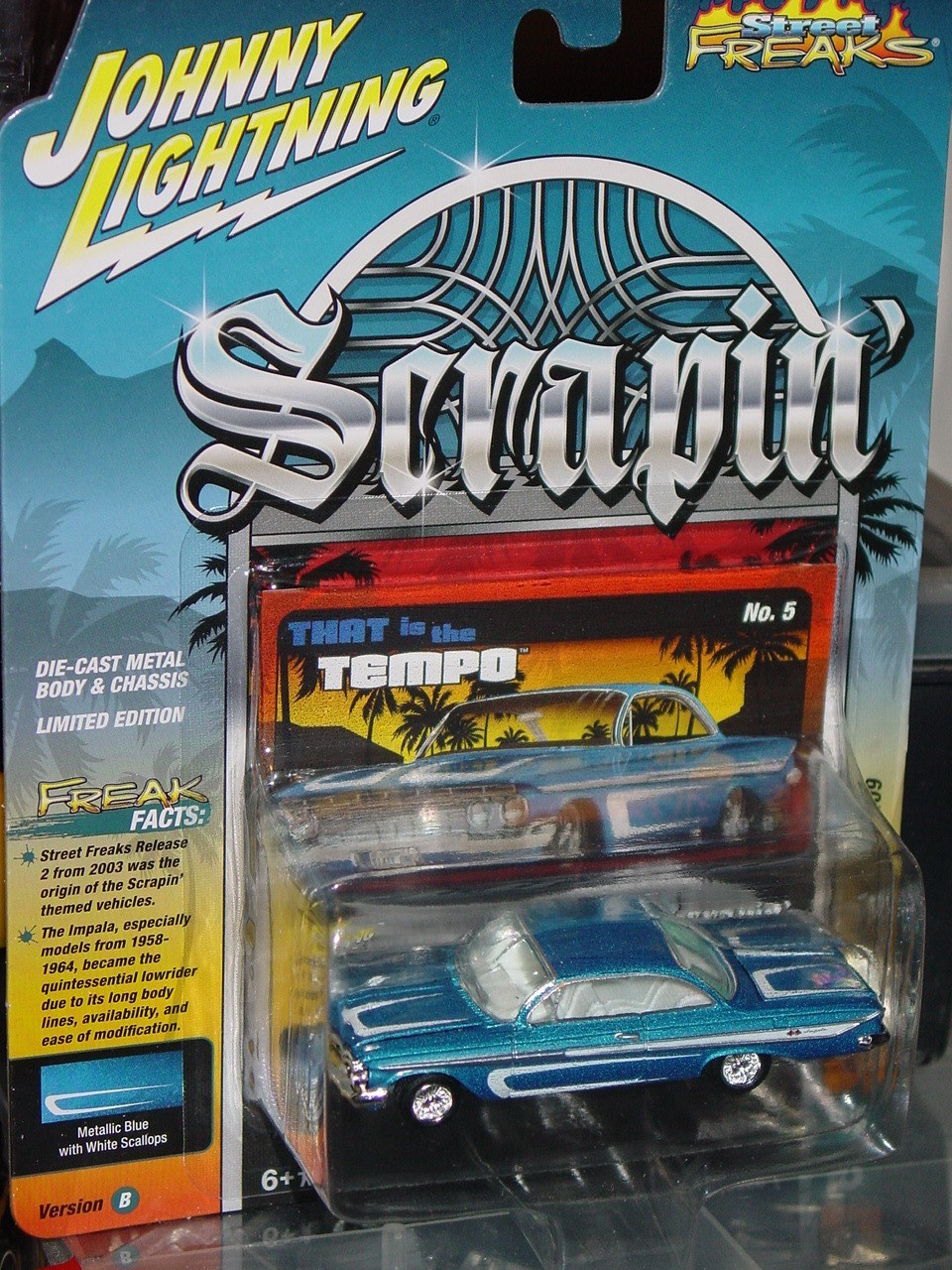 JOHNNY LIGHTNING 1961 CHEVY IMPALA SS 409 CUSTOM LOWRIDER CAR -Blue, MIP
