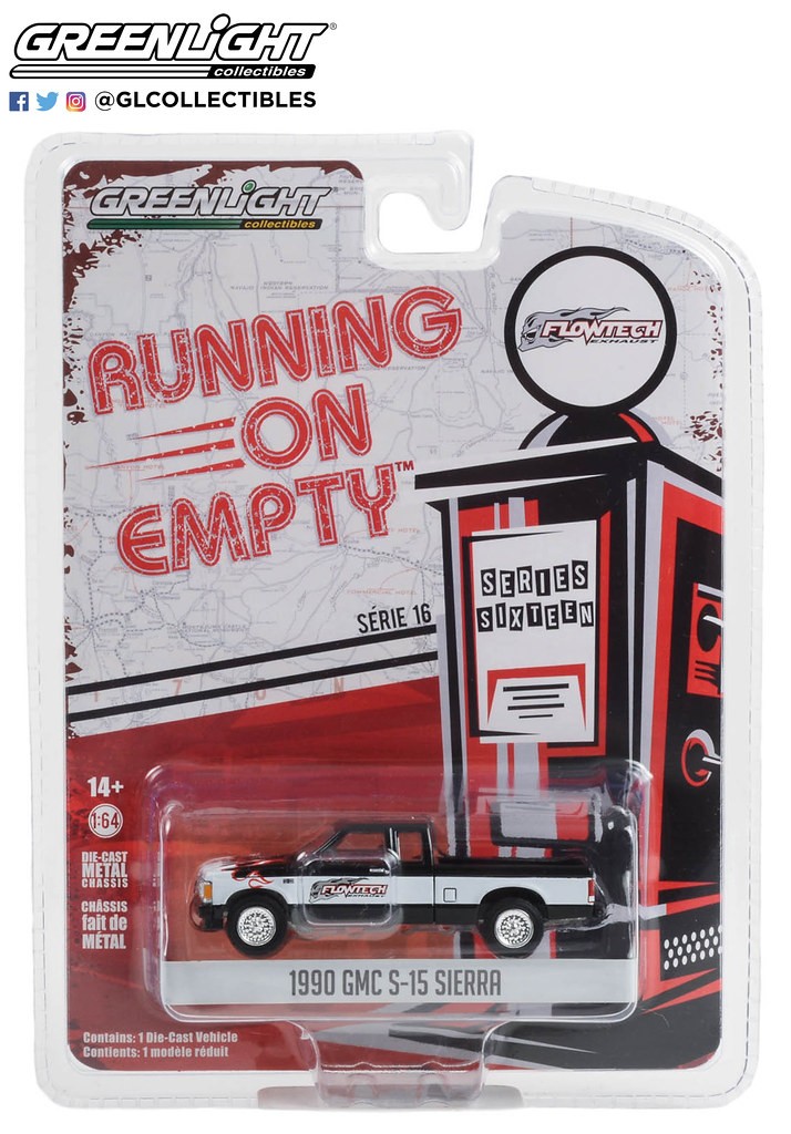Greenlight 1:64 Running Empty SR 16 1990 GMC S-15 Sierra Flowtech