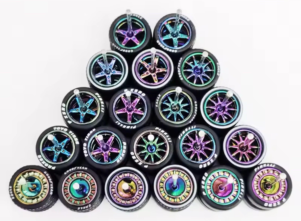 1/64 Wheels & Rubber Tires (10 Sets) Fits Hot Wheels Real Riders Purple Lot