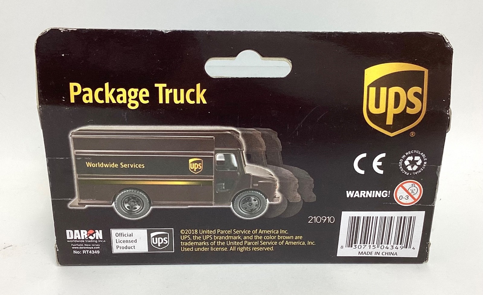 New In Box Daron Scale Die-Cast UPS Pullback Action Package Truck