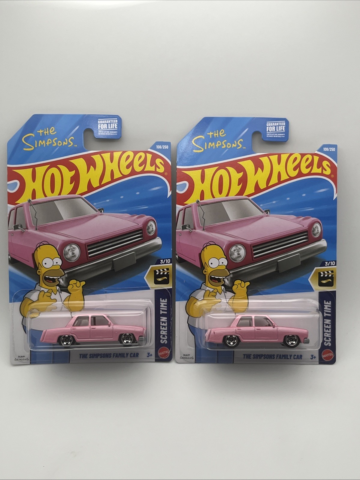 Hot Wheels The Simpsons Family Car Pink Sedan Homer Screen Time Lot Of 2