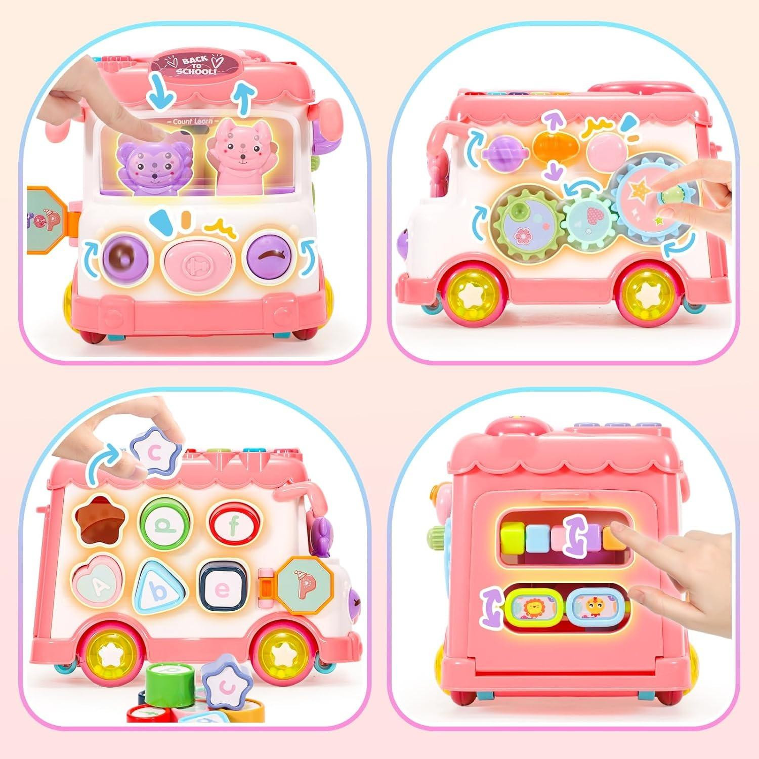 6 in 1 Activity Bus Toy Musical Learning Early Education 1 Car Blocks Age 1-3