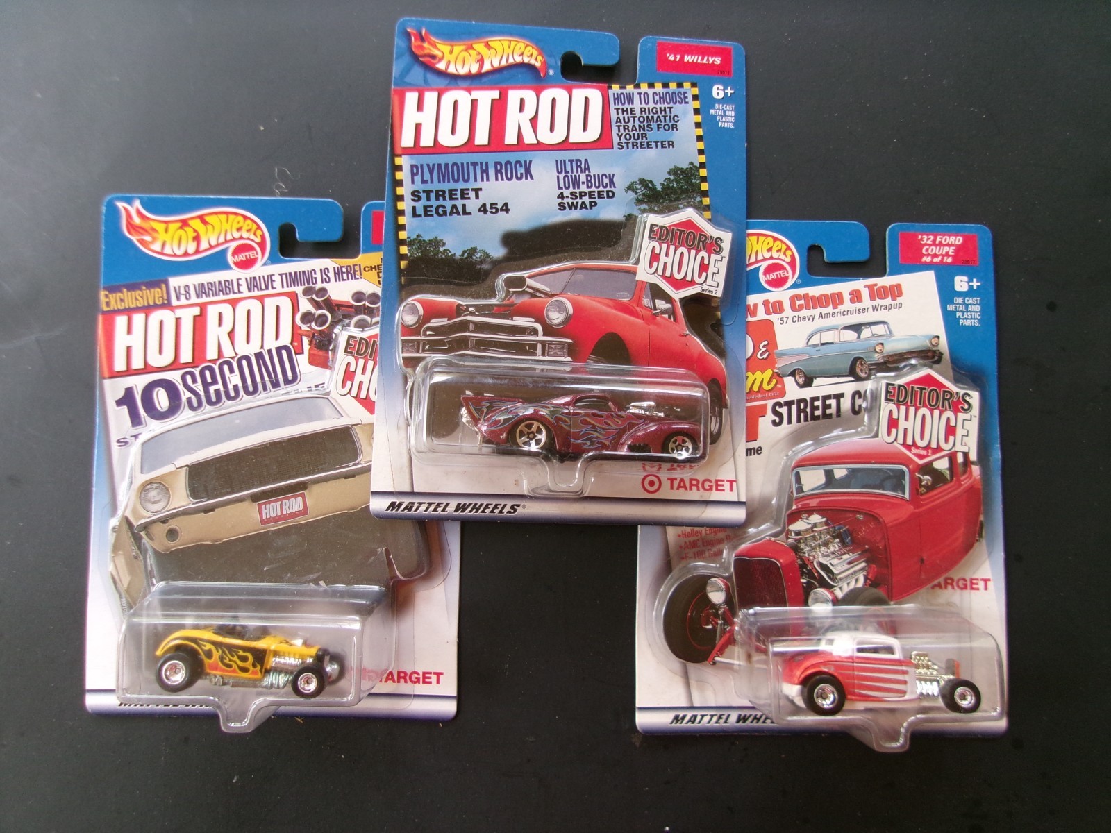 Hot Wheels-2000 Edit. Choice (Target Only) 32’Ford Coupe,41′ Willy’s & Roadster