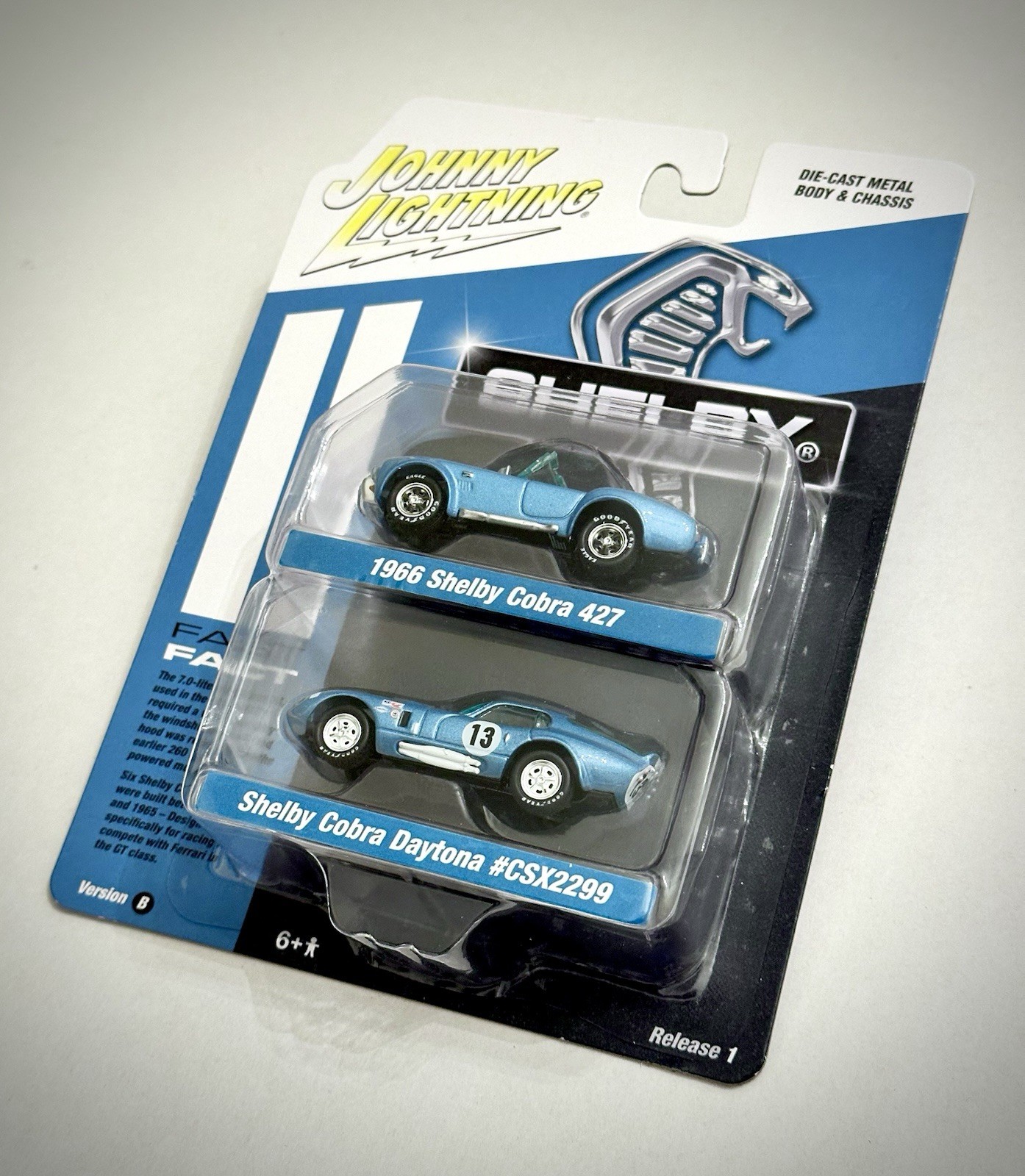 Johnny Lightning Cobra 427 & Daytona 1:64 Diecast Unopened Light Blue – 2 Pack