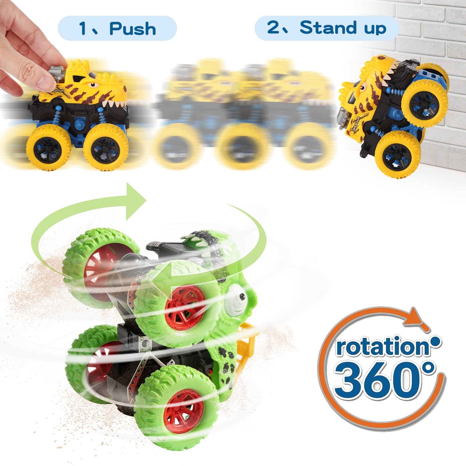 Dinosaur Toys 3 Pack Friction Power 360Â° Rotating Push and Go for Ages 2-5