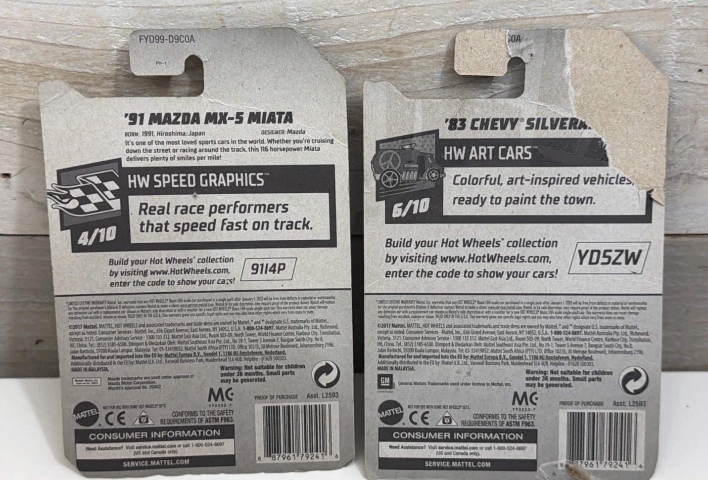 LOT of 2 Hot Wheels 83 Chevy Silverado & ’91 Mazda Miata MX-5 NEW